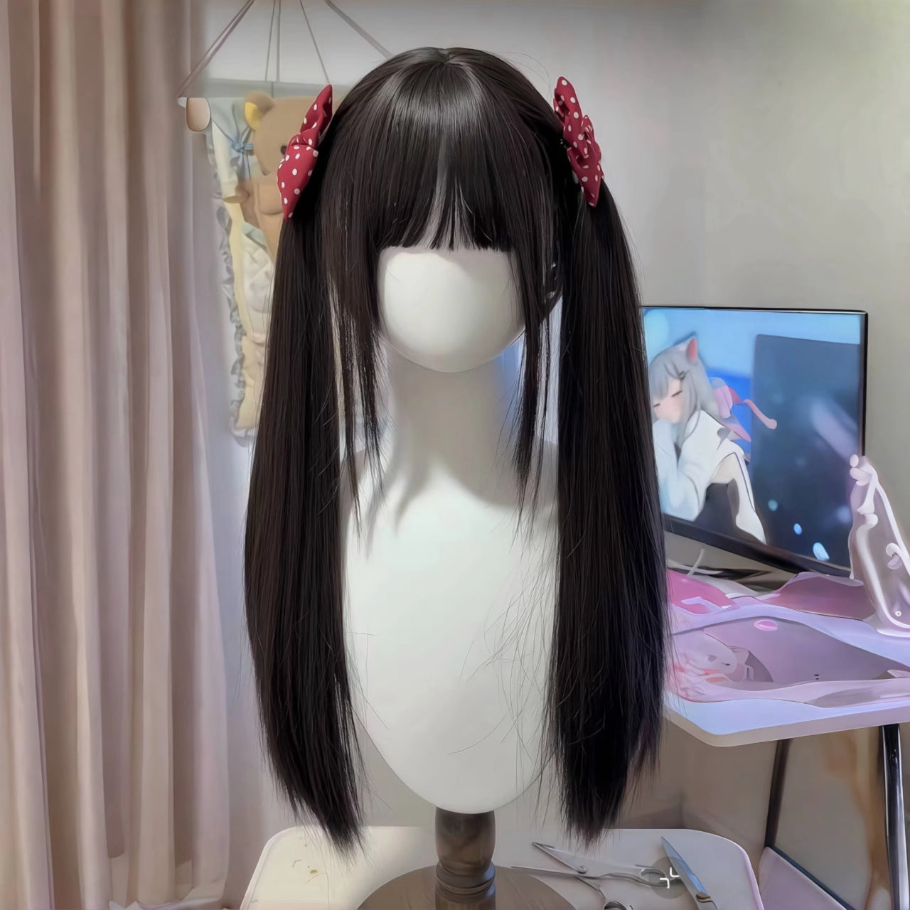 Double ponytail Japanese Lolita long straight natural bangs wig