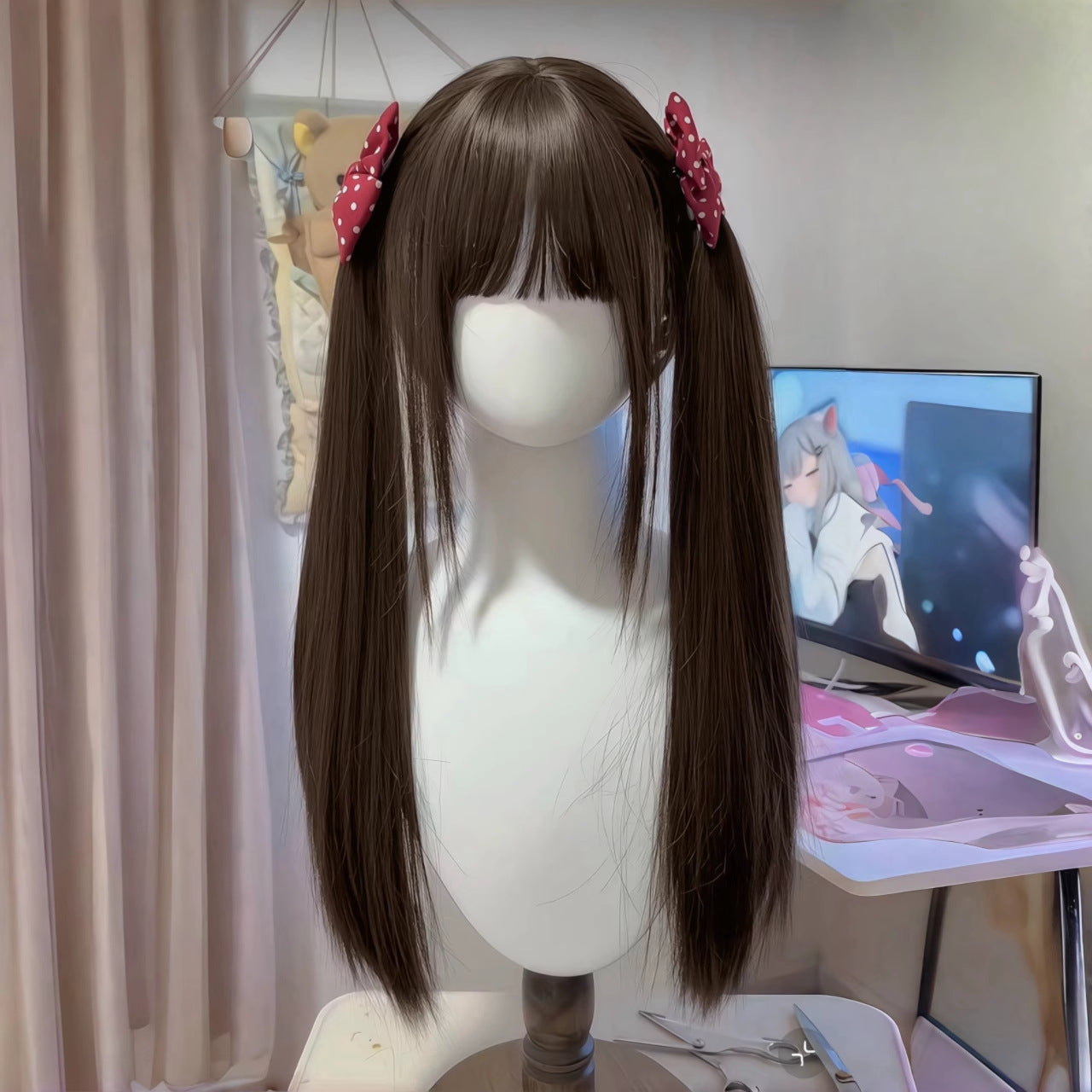 Double ponytail Japanese Lolita long straight natural bangs wig